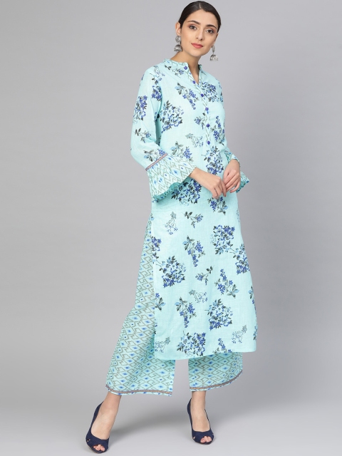 

Tulsattva Women Blue & Grey Printed Kurta with Palazzos