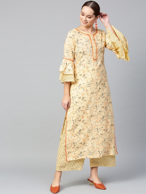 

Tulsattva Women Yellow & Green Printed Kurta with Palazzos