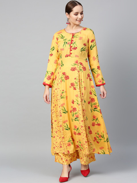 

Tulsattva Women Yellow & Red Printed Kurta with Palazzos