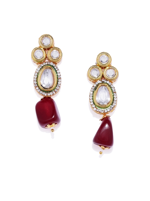 

Alamod Gold-Toned & White Classic Gold-Plated Drop Earrings