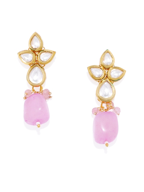 

Alamod Gold-Toned & White Classic Gold-Plated Drop Earrings