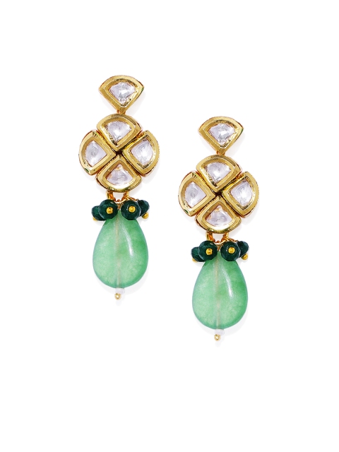 

Alamod Gold-Toned & Green Classic Gold-Plated Drop Earrings
