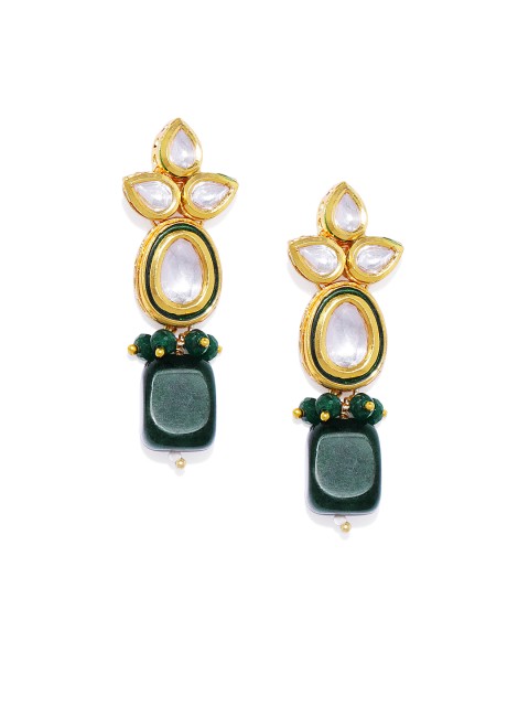 

Alamod Gold-Toned & Green Classic Gold-Plated Drop Earrings