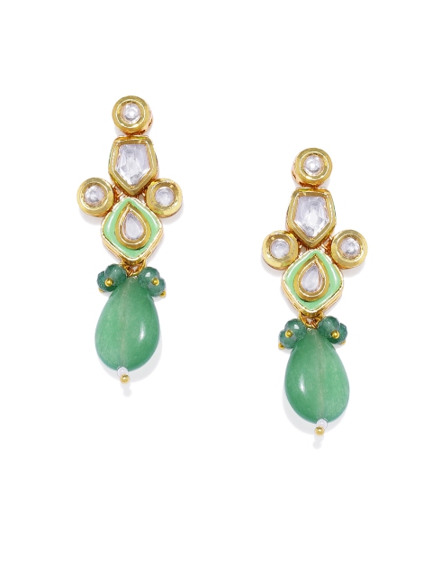 

Alamod Gold-Toned & Green Classic Gold-Plated Drop Earrings