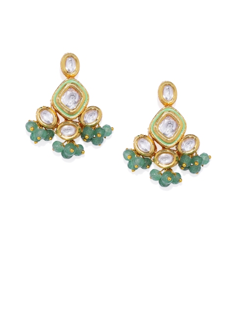 

Alamod Gold-Toned & Green Classic Gold-Plated Drop Earrings