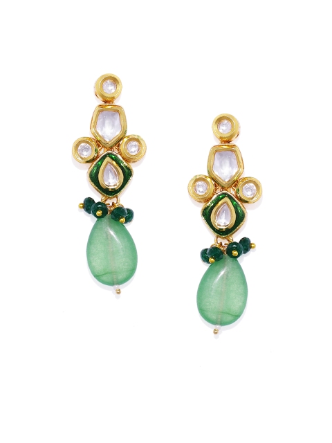

Alamod Gold-Toned & Green Classic Drop Earrings