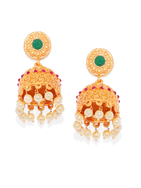 

Alamod Gold-Plated & Green Dome Shaped Jhumkas
