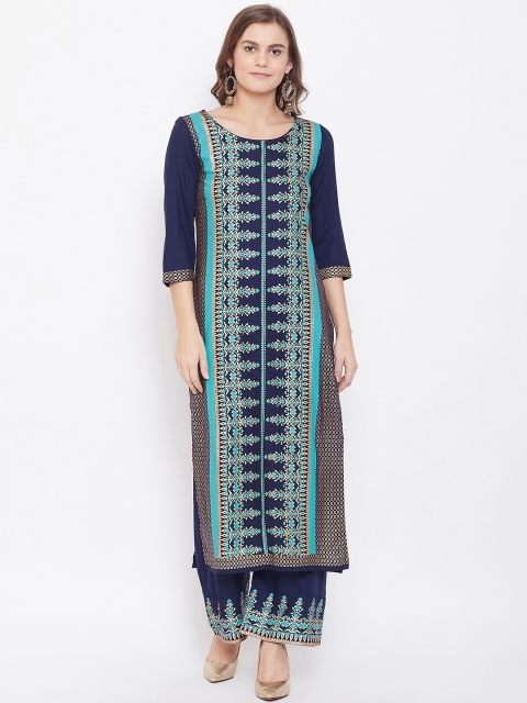 

Kurti's by Menka Women Blue & Golden Printed Kurta with Palazzos