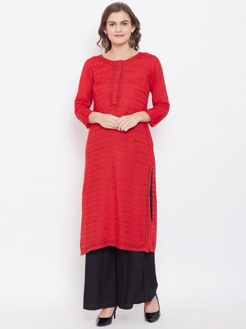 

Kurti's by Menka Women Red Self-Design Straight Kurta
