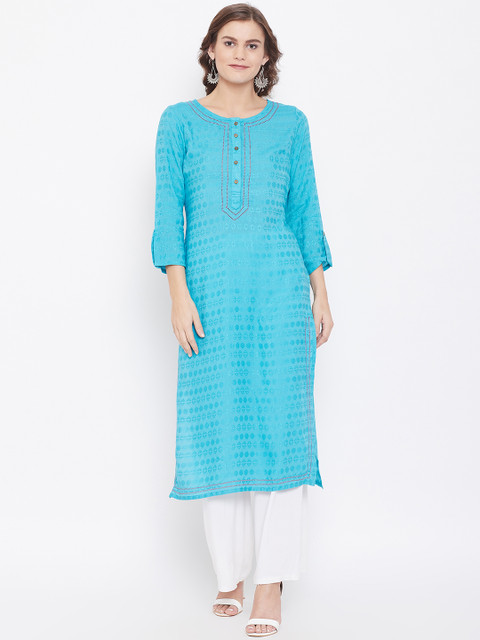 

Kurti's by Menka Women Blue Self-Design Straight Kurta