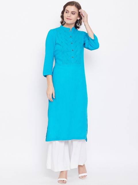 

Kurti's by Menka Women Blue Yoke Design Straight Kurta