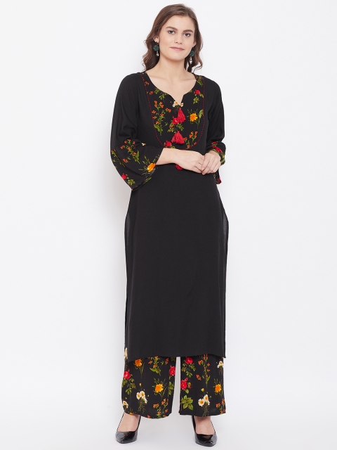 

Kurti's by Menka Women Black & Red Yoke Design Kurta with Palazzos