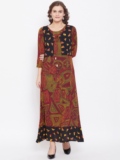 

Kurti's by Menka Women Yellow & Red Printed Layered A-Line Kurta
