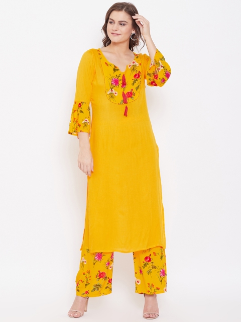 

Kurti's by Menka Women Yellow & Red Yoke Design Kurta with Palazzos