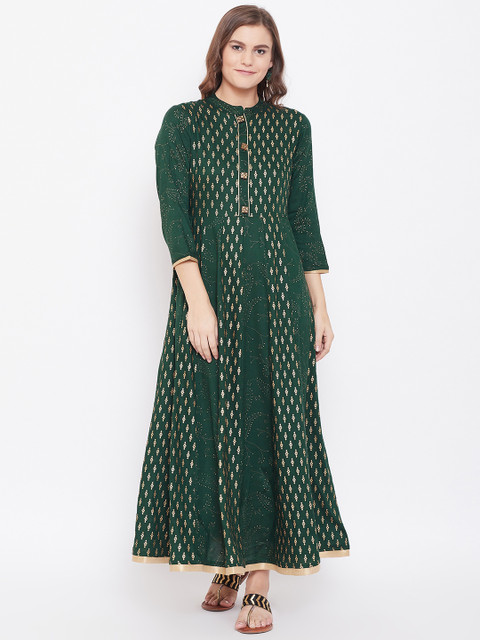 

Kurti's by Menka Women Green & Golden Printed Maxi Dress