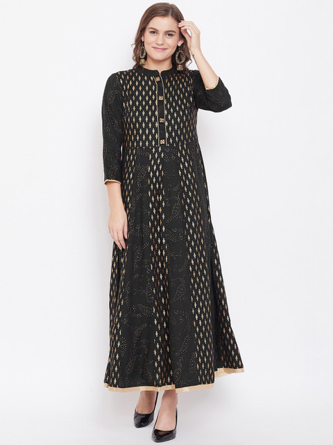 

Kurti's by Menka Women Black & Golden Printed Maxi Dress