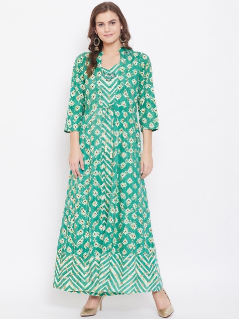 

Kurti's by Menka Women Green & Beige Printed Maxi Dress
