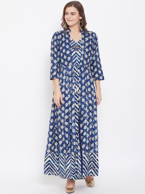 

Kurti's by Menka Women Navy Blue & Beige Printed Layered Maxi Dress