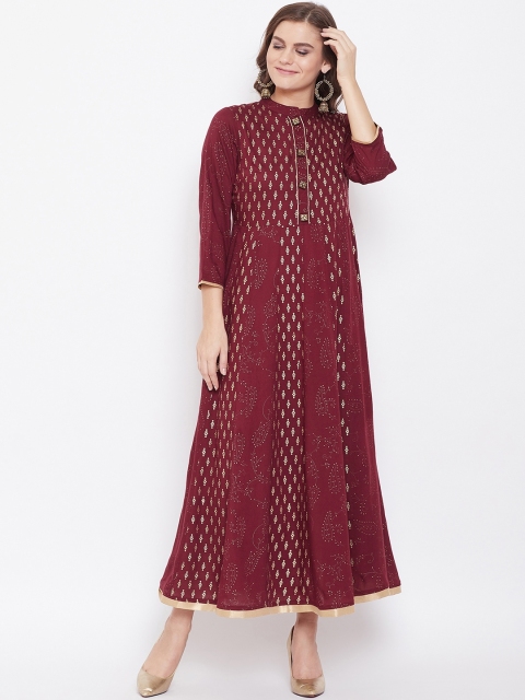 

Kurti's by Menka Women Maroon & Golden Printed Maxi Dress