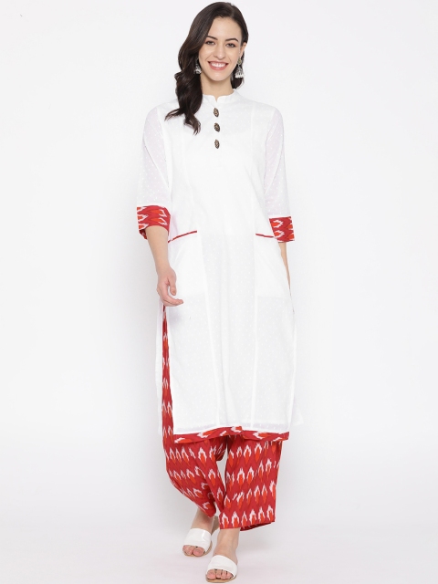 

Kurti's by Menka Women White & Red Woven Design Kurta with Palazzos