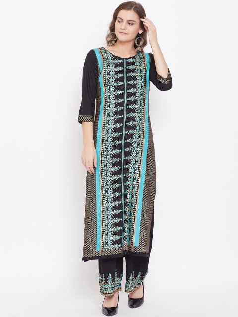 

Kurti's by Menka Women Black & Blue Printed Kurta with Palazzos