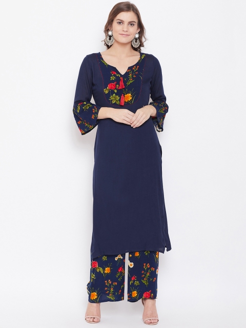 

Kurti's by Menka Women Navy Blue & Red Yoke Design Kurta with Palazzos