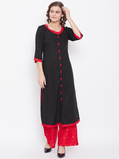 

Kurti's by Menka Women Black & Red Solid Kurta with Palazzos