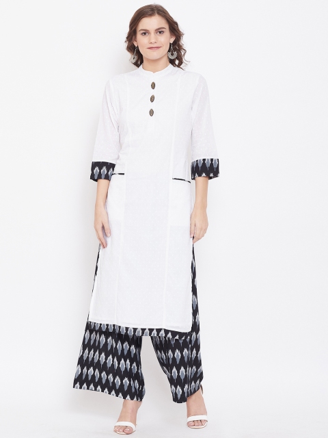 

Kurti's by Menka Women White & Black Woven Design Kurta with Palazzos