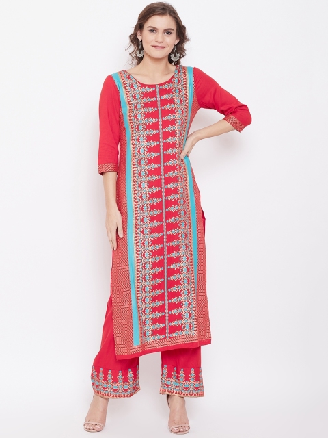 

Kurti's by Menka Women Red & Blue Printed Kurta with Palazzos