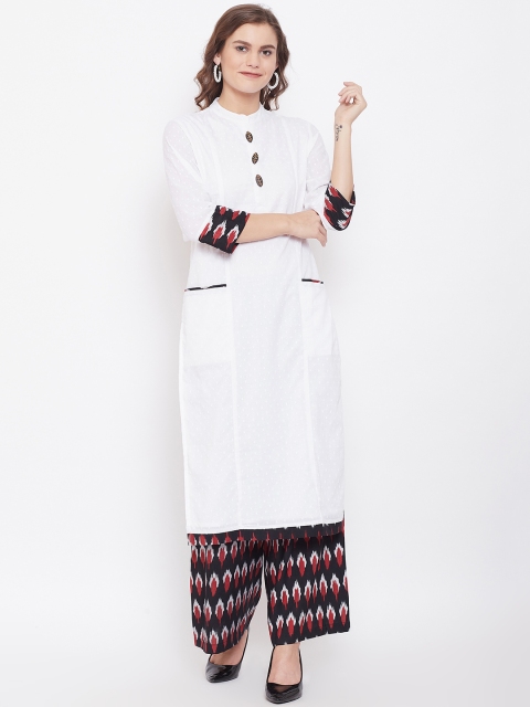 

Kurti's by Menka Women White & Black Woven Design Kurta with Palazzos