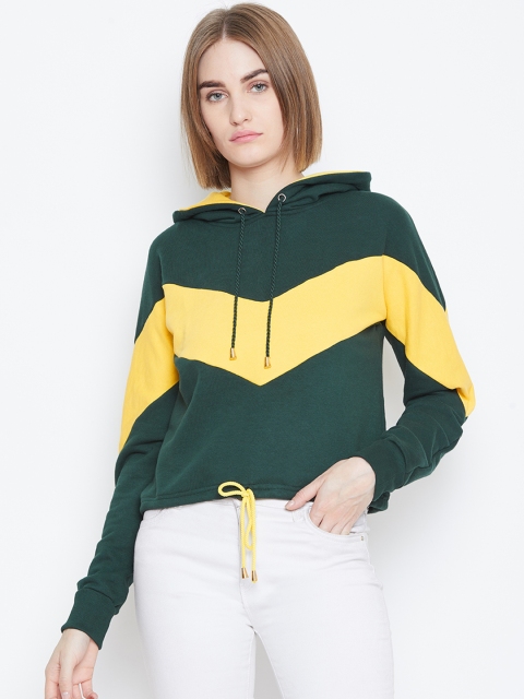 

Alsace Lorraine Paris Women Green & Yellow Colourblocked Hooded Sweatshirt