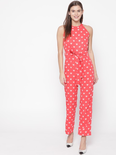

Alsace Lorraine Paris Women Pink & White Printed Basic Jumpsuit with Belt