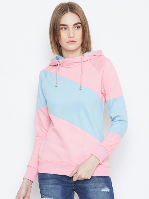 

Alsace Lorraine Paris Women Pink & Blue Colourblocked Hooded Sweatshirt