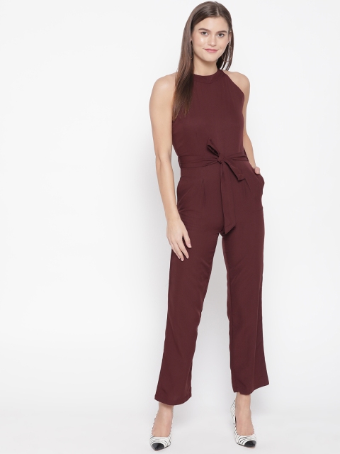 

Alsace Lorraine Paris Women Burgundy Solid Basic Jumpsuit with Belt