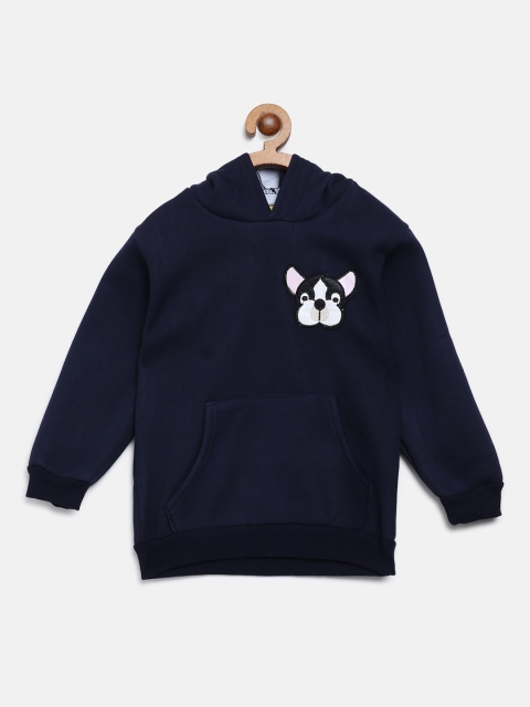

Lil Lollipop Kids Navy Blue Solid Hooded Sweatshirt with Applique Detail