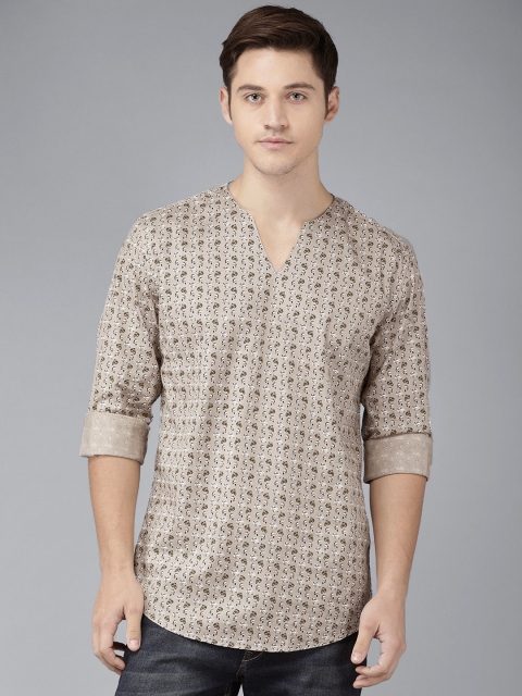 

Bene Kleed Men Beige & White Printed Straight Kurta