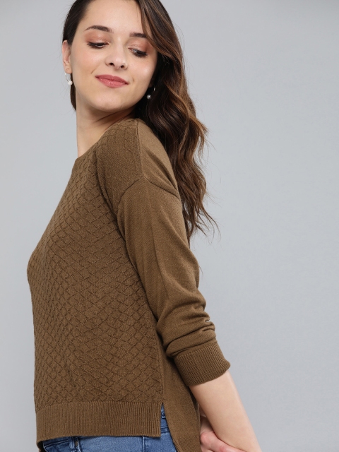 

HERE&NOW Women Brown Self Design Pullover Sweater