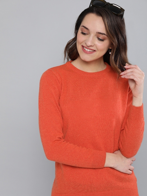 

HERE&NOW Women Orange Solid Woolen Pullover Sweater