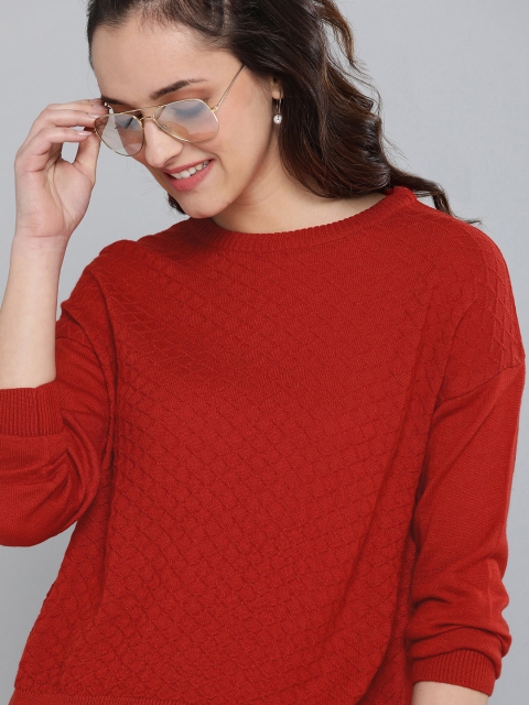 

HERE&NOW Women Red Self Design Pullover Sweater