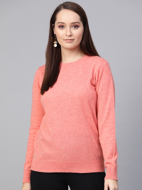 

HERE&NOW Women Coral Pink Solid Pullover Sweater