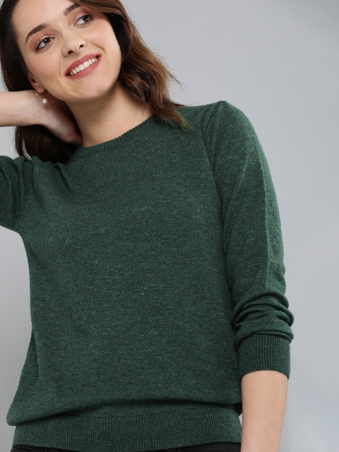 

HERE&NOW Women Green Solid Woolen Pullover Sweater