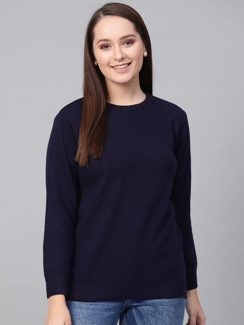 

HERE&NOW Women Navy Blue Solid Pullover Sweater