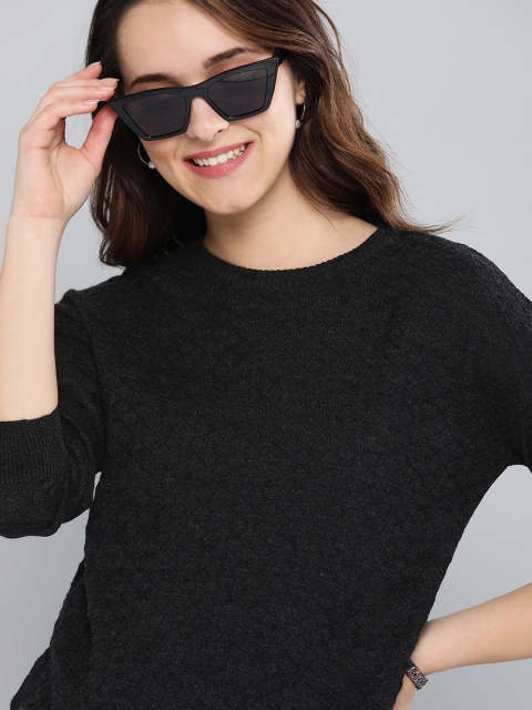 

HERE&NOW Women Charcoal Grey Self Design Pullover Sweater