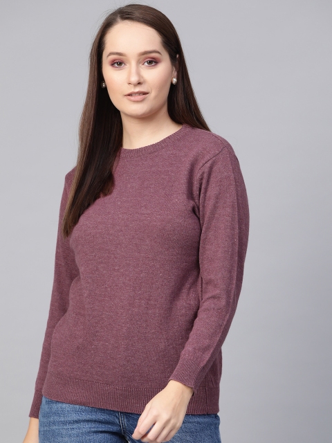 

HERE&NOW Women Burgundy Solid Pullover Sweater