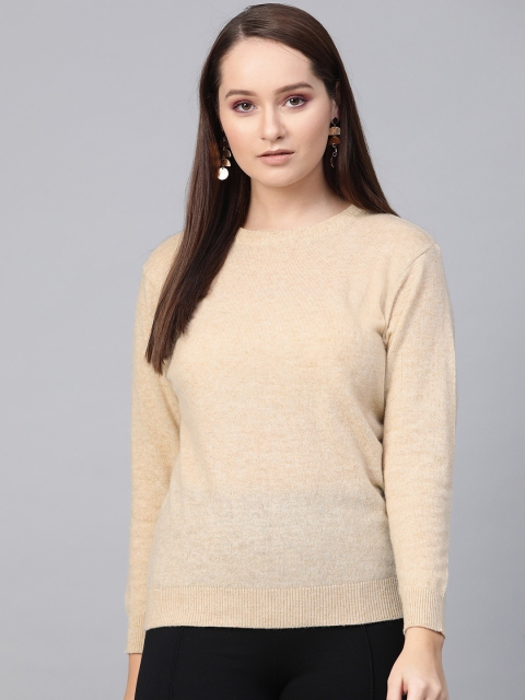 

HERE&NOW Women Beige Solid Pullover Sweater