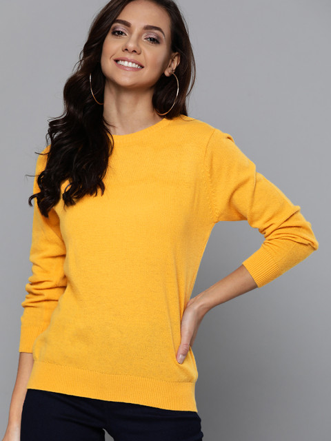 

HERE&NOW Women Yellow Solid Pullover Sweater