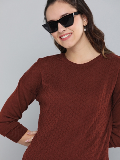 

HERE&NOW Women Maroon Self Design Pullover Sweater
