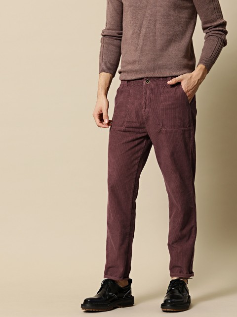 

Mr Bowerbird Men Maroon Tailored Fit Solid Regular Trousers