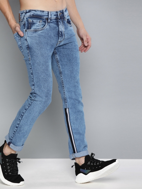 

HERE&NOW Men Blue Slim Fit Mid-Rise Clean Look Stretchable Jeans With Side Stripes