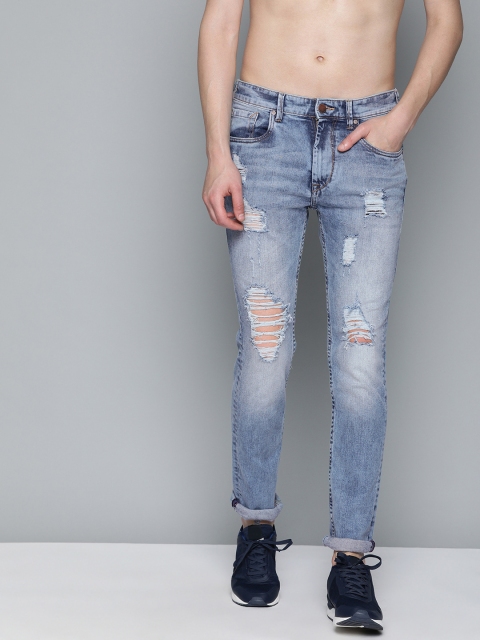 

HERE&NOW Men Blue Slim Fit Mid-Rise Highly Distressed Stretchable Jeans